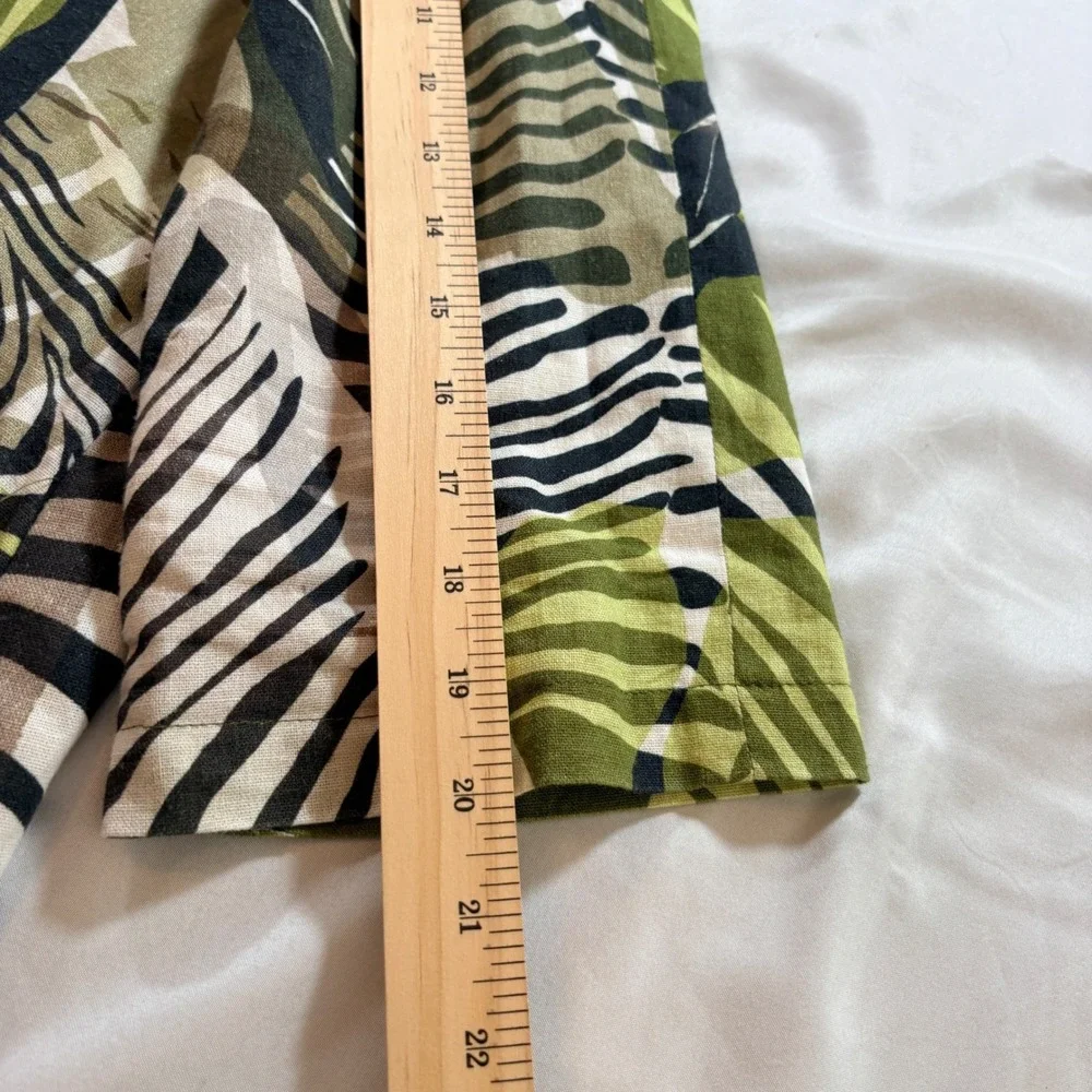 Talie Tropical Palm Zebra Print Linen Blend Zip Front Jacket Womens Large Green
